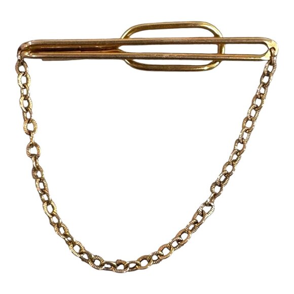 Vintage Swank 12K Gold Filled Tie Bar With Chain Elegant Mens Accessory Dad Gift - Picture 3 of 4